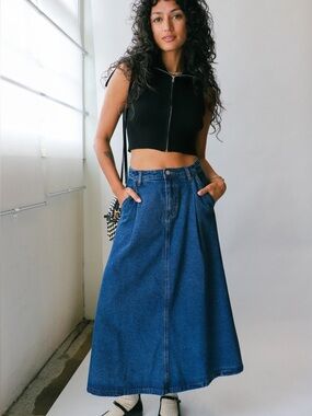 All : Row washed blue Bonnie skirt denim a-line midi skirt